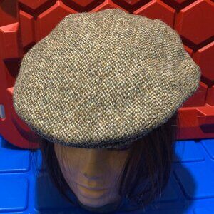 VINTAGE HARRIS TWEED SCOTLAND HAND WOVEN WOOL PEAK CAPS SIZE XL